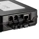 Nahaufnahme des OVENTROP Messsystems OV-DMC 3 mit WLAN Funktion, das verschiedene Anschlüsse und Ports zeigt, darunter zwei runde Anschlüsse, einen Mini-USB-Anschluss und einen Ethernet-Anschluss. Die Anschlüsse sind mit Schutzabdeckungen versehen.
